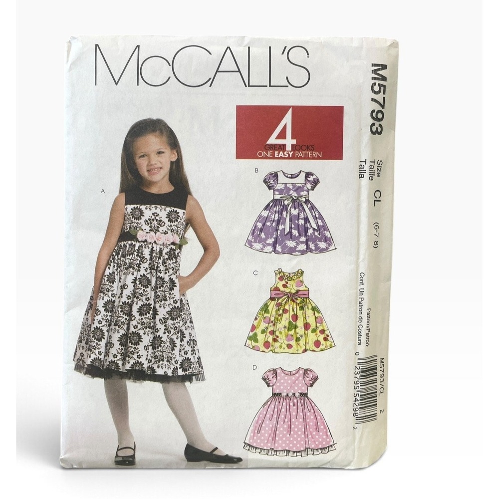 McCall's Sewing Pattern Girls Size 6-7-8 M5793 Uncut FF Dress 4 Looks